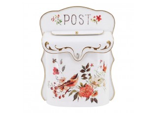 Bílá antik poštovní schránka s ptáčky Post - 28*18*37cm