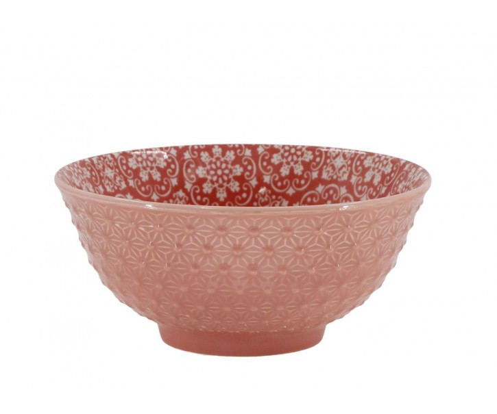 Korálová porcelánová miska s květy uvnitř Arés - Ø 16*7,5 cm / 650 ml Chic Antique