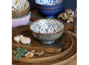 Opálová porcelánová miska s květy uvnitř Arés - Ø 12*5,5 cm / 300 ml
