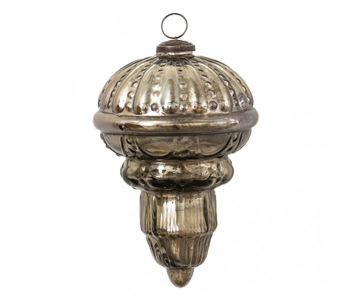 Hnědo-stříbrná antik vánoční skleněná ozdoba XL - Ø 14*22 cm Clayre & Eef