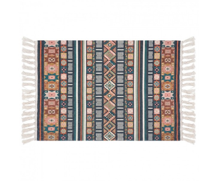 Barevný koberec s květinovým geometrickým motivem a třásněmi - 60*90 cm Clayre & Eef