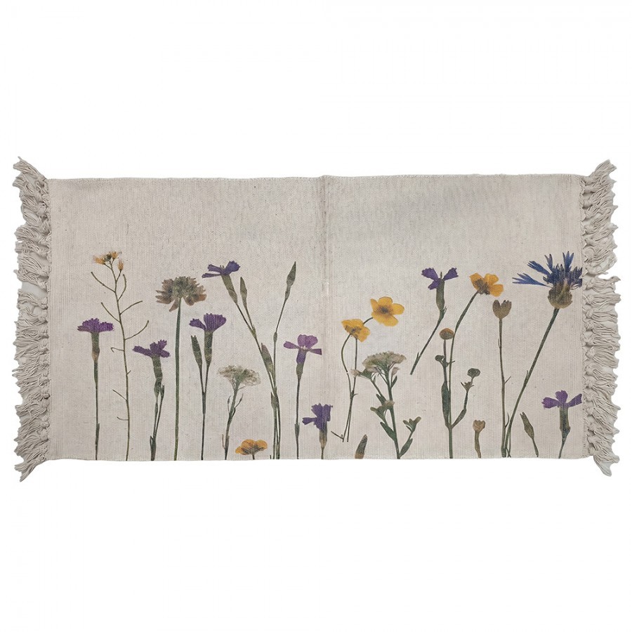 Béžový bavlněný koberec s lučními květy - 60*90 cm