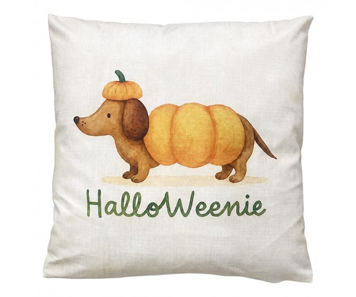 Polštář jezevčík v dýňovém kostýmu HalloWeenie - 45*45*4 cm Clayre & Eef