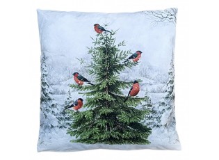 Dekorační polštář zasněžený strom s ptáčky - 45*45*4 cm