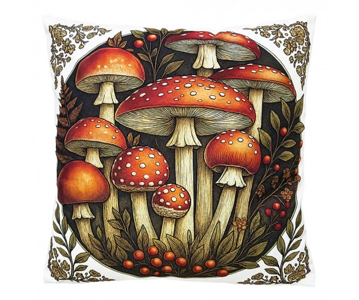 Dekorační polštář s motivem muchomůrek - 45*45*4 cm Clayre & Eef