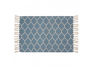 Béžovo-modrý koberec s boho vzhledem a třásněmi - 60*90 cm
