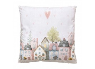 Béžový polštář se srdíčky a domky Hearts & Houses - 45*45*4 cm