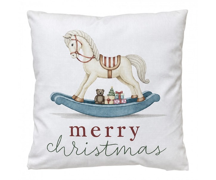 Dekorační polštář houpací koník Merry Christmas - 45*45*4 cm Clayre & Eef