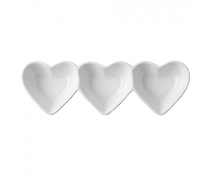 Keramická trojitá mistička ve tvaru srdce - 23*7*3 cm Clayre & Eef