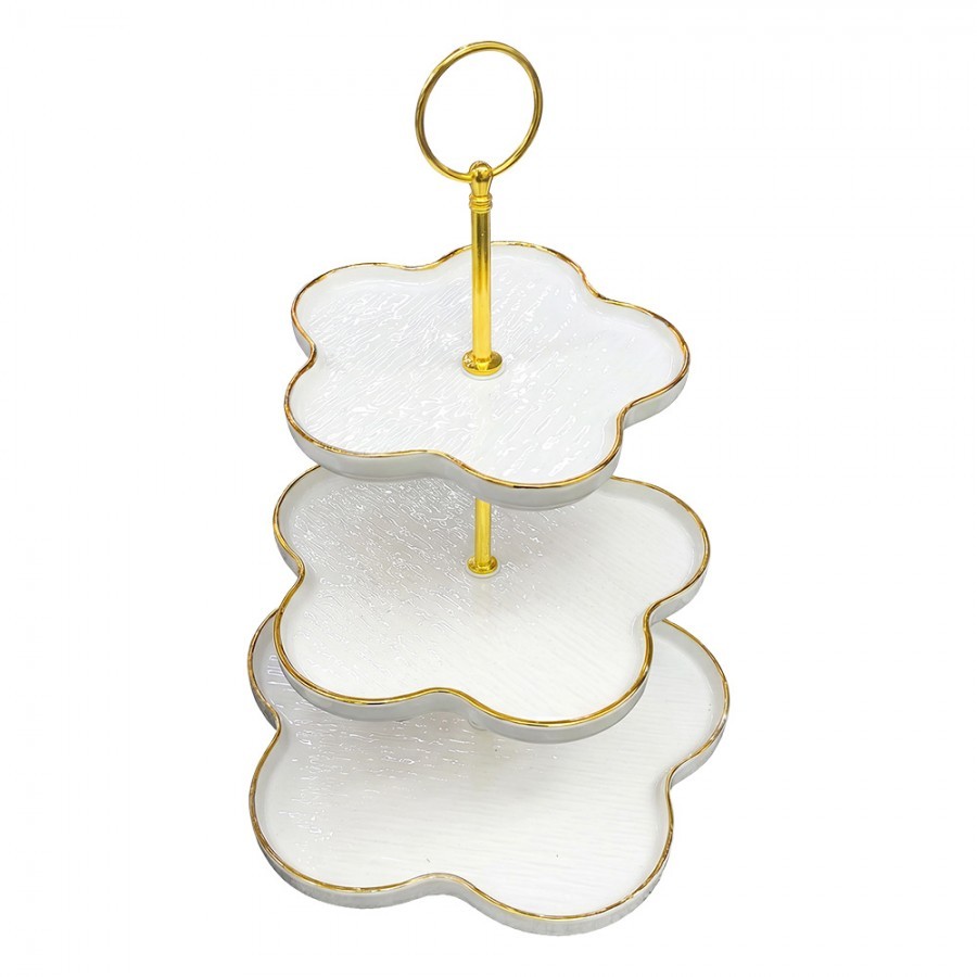 Elegantní keramický 3-patrový etažér ve tvaru květů - Ø 24 cm Clayre & Eef Elegantní keramický 3-patrový etažér ve tvaru květů - Ø 24 cm Clayre & Eef