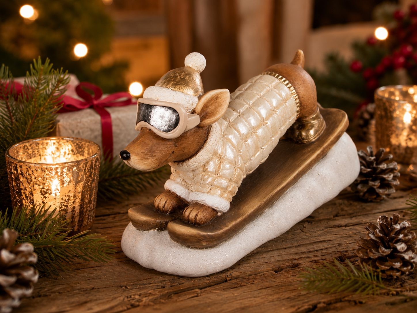 Dekorace jezevčík v lyžařském obleku Dachshund - 50*23*29 cm Clayre & Eef Dekorace jezevčík v lyžařském obleku Dachshund - 50*23*29 cm Clayre & Eef