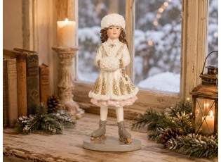 Vánoční béžová dekorace dívky na bruslích - 8*7*18 cm