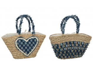 Set 2ks plážová taška z mořské trávy se srdíčkem Beach Bag - 59*22*30 cm