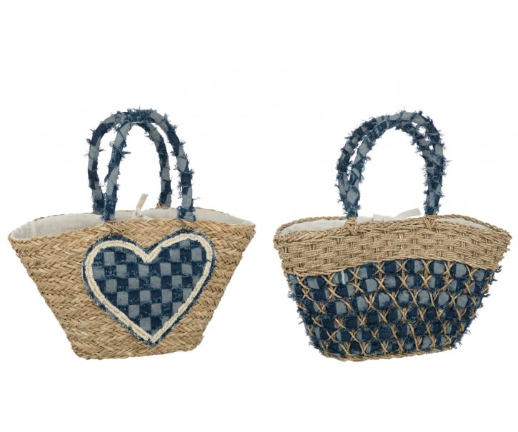 Set 2ks plážová taška z mořské trávy se srdíčkem Beach Bag - 59*22*30 cm J-Line by Jolipa