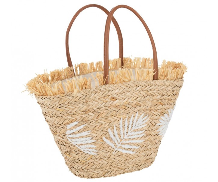 Plážová taška s listy a třásněmi Beach Bag Leaves - 45*24*56 cm J-Line by Jolipa
