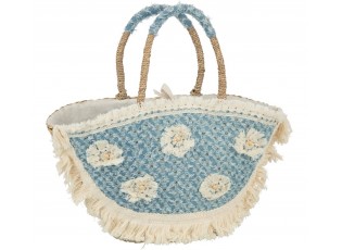 Plážová taška z mořské trávy s květy a třásněmi Beach Bag - 59*16*30 cm