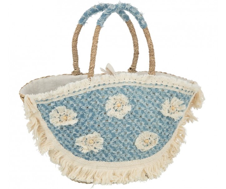 Plážová taška z mořské trávy s květy a třásněmi Beach Bag - 59*16*30 cm J-Line by Jolipa