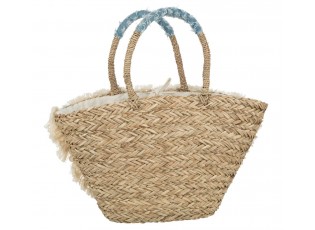 Plážová taška z mořské trávy s květy a třásněmi Beach Bag - 59*16*30 cm