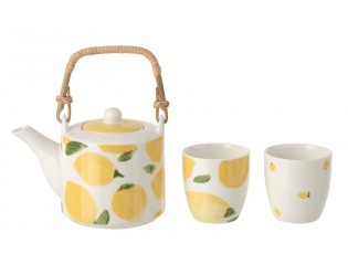 Čajová sada s konvičkou a 2 hrnky Casa Limone - 16*11*12 cm / 600 ml