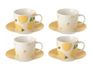 Kávová sada 4 šálků s podšálky Casa Limone - Ø 13*7 cm / 200 ml