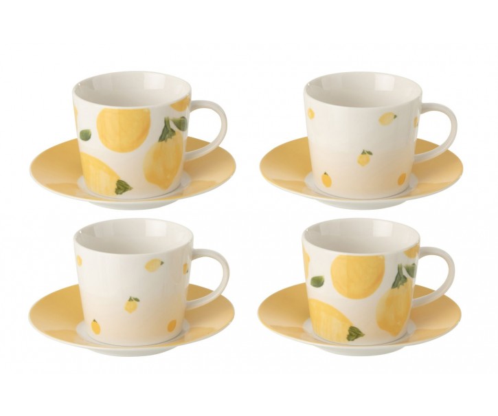 Kávová sada se 4 šálky s podšálky Casa Limone - Ø 13*7 cm / 200 ml J-Line by Jolipa