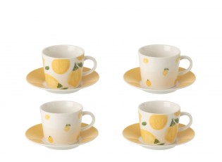 Kávová sada 4 šálků s podšálky Casa Limone - Ø 11*6 cm / 90 ml
