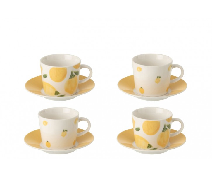 Kávová sada 4 šálků s podšálky Casa Limone - Ø 11*6 cm / 90 ml J-Line by Jolipa