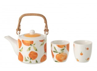 Čajová sada s konvičkou a 2 hrnky Casa Naranja - 16*11*12 cm / 600 ml