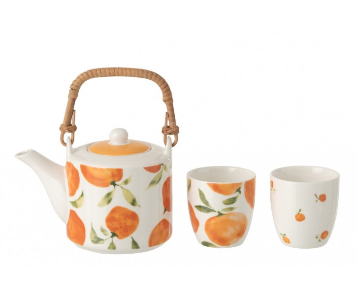 Čajová sada s konvičkou a 2 hrnky Casa Naranja - 16*11*12 cm / 600 ml J-Line by Jolipa