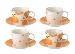 Kávová sada 4 šálků s podšálky Casa Naranja - Ø 13*7 cm / 200 ml
