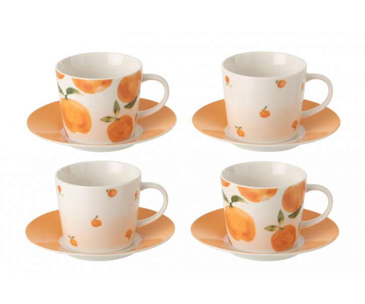 Kávová sada 4 šálků s podšálky Casa Naranja - Ø 13*7 cm / 200 ml J-Line by Jolipa