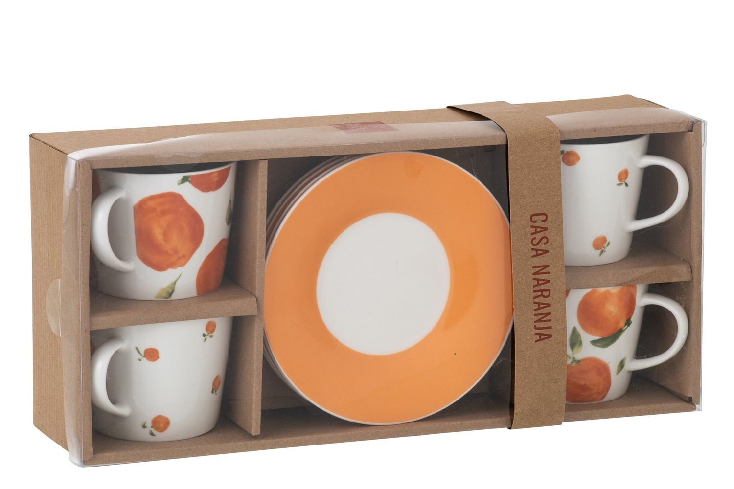 Kávová sada 4 šálků s podšálky Casa Naranja - Ø 13*7 cm / 200 ml J-Line by Jolipa Kávová sada 4 šálků s podšálky Casa Naranja - Ø 13*7 cm / 200 ml J-Line by Jolipa