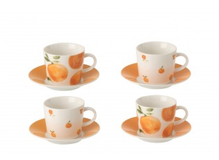 Kávová sada 4 espresso šálků s podšálky Casa Naranja - Ø 11*6 cm / 90 ml