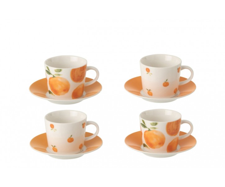 Kávová sada 4 šálků s podšálky Casa Naranja - Ø 11*6 cm / 90 ml J-Line by Jolipa