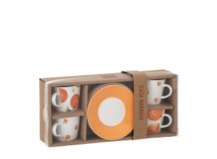 Kávová sada 4 espresso šálků s podšálky Casa Naranja - Ø 11*6 cm / 90 ml
