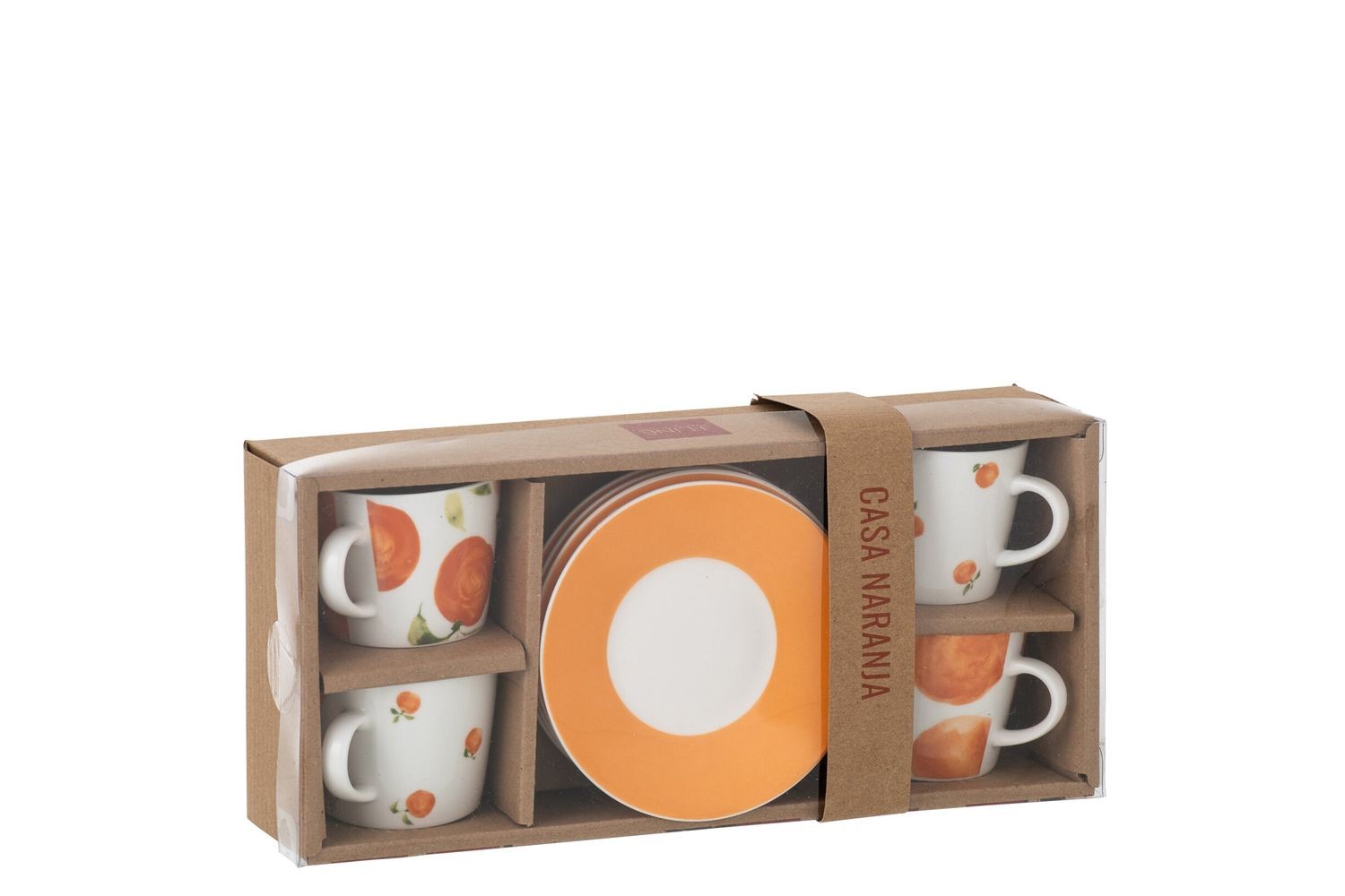 Kávová sada 4 espresso šálků s podšálky Casa Naranja - Ø 11*6 cm / 90 ml J-Line by Jolipa Kávová sada 4 espresso šálků s podšálky Casa Naranja - Ø 11*6 cm / 90 ml J-Line by Jolipa