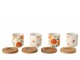 Sada 4 keramických kalíšků s dřevěnými podtácky Casa Naranja - Ø 6*6,5 cm / 100 ml J-Line by Jolipa
