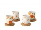 Sada 4 keramických kalíšků s dřevěnými podtácky Casa Naranja - Ø 6*6,5 cm / 100 ml J-Line by Jolipa