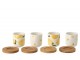 Sada 4 keramických kalíšků s dřevěnými podtácky Casa Limone - Ø 6*6,5 cm / 100 ml J-Line by Jolipa