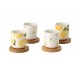 Sada 4 keramických kalíšků s dřevěnými podtácky Casa Limone - Ø 6*6,5 cm / 100 ml J-Line by Jolipa