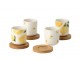 Sada 4 keramických kalíšků s dřevěnými podtácky Casa Limone - Ø 6*6,5 cm / 100 ml J-Line by Jolipa