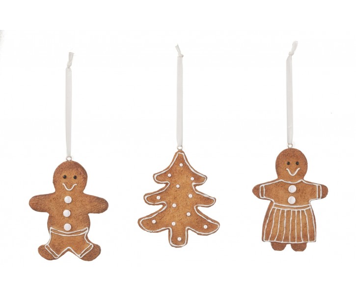 Set 3 ks závěsná dekorace perníček Ginger - 7*1*9 cm J-Line by Jolipa