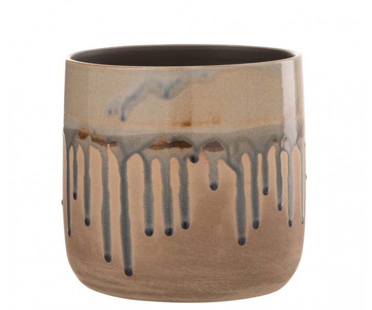 Béžový keramický obal na květináč se stékající glazurou Droplet - Ø 18*18 cm J-Line by Jolipa