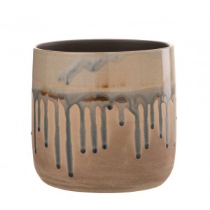 Béžový keramický obal na květináč se stékající glazurou Droplet - Ø 18*18 cm