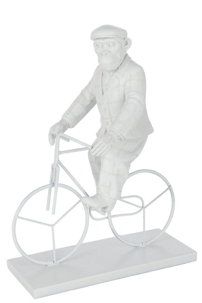 Bílá dekorace opice na kole Monkey Bike - 25*13*33 cm