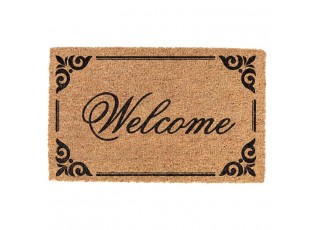 Hnědá kokosová rohožka s ornamenty Welcome - 75*45*1 cm