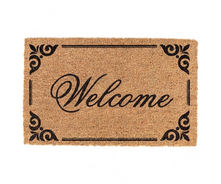 Hnědá kokosová rohožka s ornamenty Welcome - 75*45*1 cm Clayre & Eef