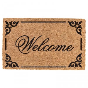 Hnědá kokosová rohožka s ornamenty Welcome - 75*45*1 cm