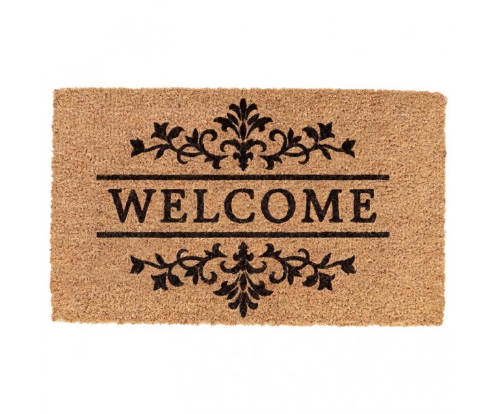 Hnědá kokosová rohožka s ornamenty Welcome - 75*45*1 cm Clayre & Eef