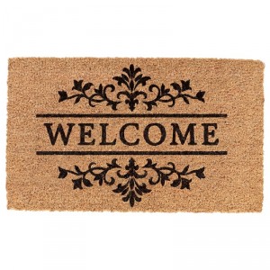Hnědá kokosová rohožka s ornamenty Welcome - 75*45*1 cm